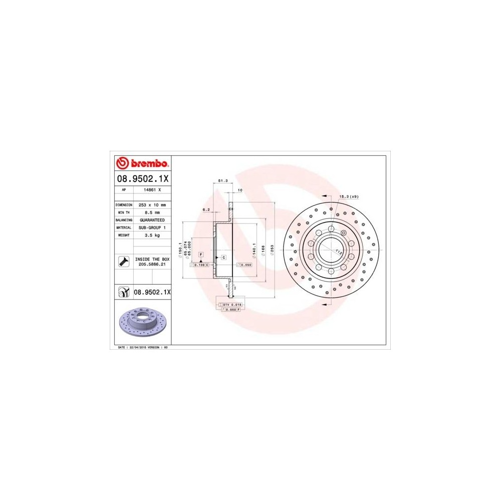 Discos de freno Brembo XTRA Line 08.9502.1X - 08950210 Catálogo   Productos