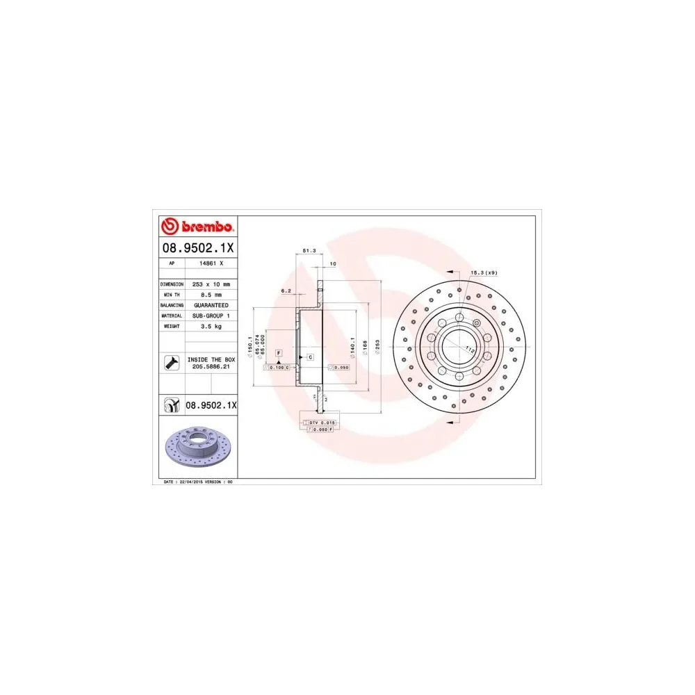 Discos de freno Brembo XTRA Line 08.9502.1X - 08950210 Catálogo   Productos