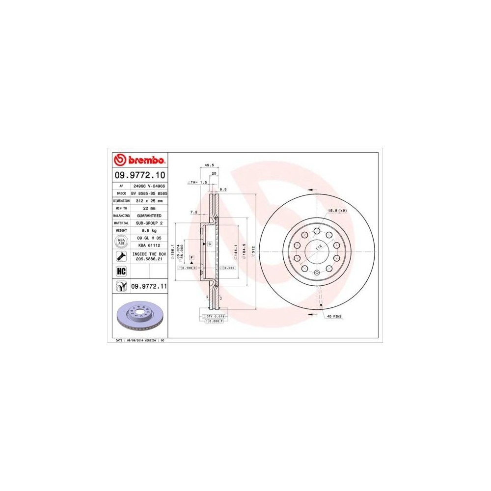 BREMBO - 09.9772.10 - Disco de freno