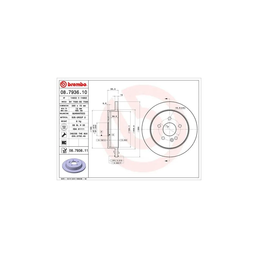 BREMBO - 08.7936.10 - Disco de freno