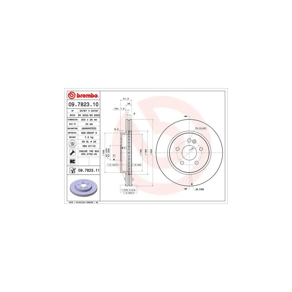 BREMBO - 09.7823.10 - Disco de freno