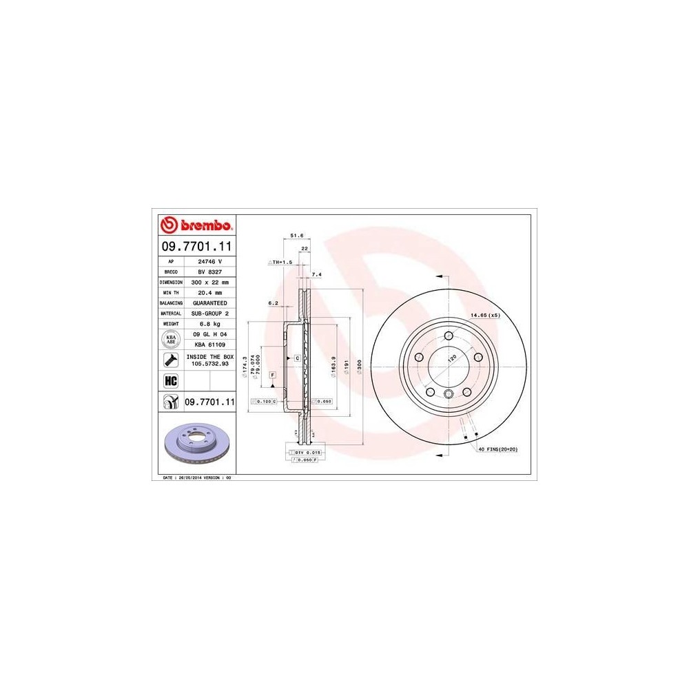 BREMBO - 09.7701.11 - Disco de freno - COATED DISC LINE