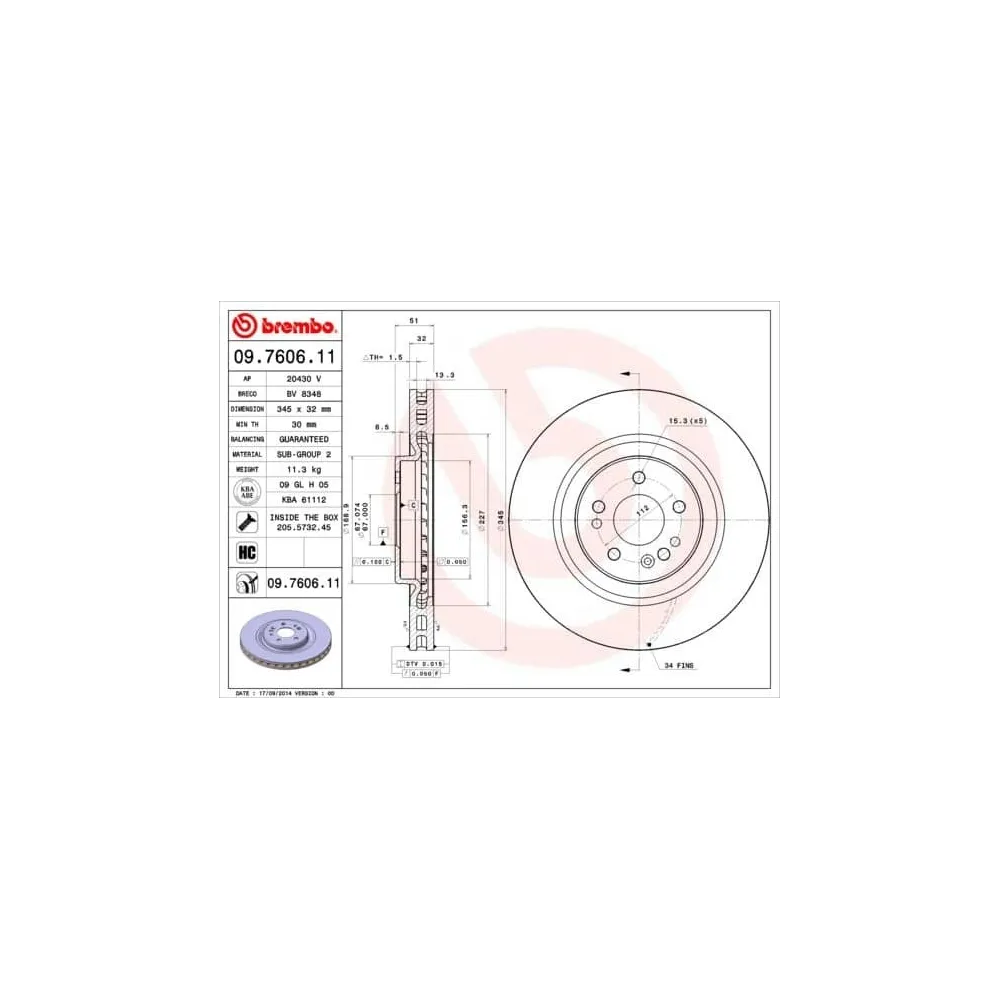 BREMBO - 09.7606.11 - Disco de freno - COATED DISC LINE