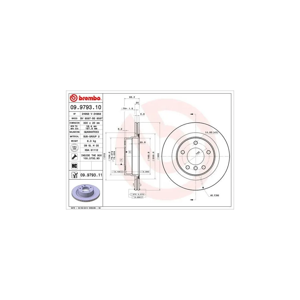 Discos de freno Brembo 09979310 - 09.9793.10