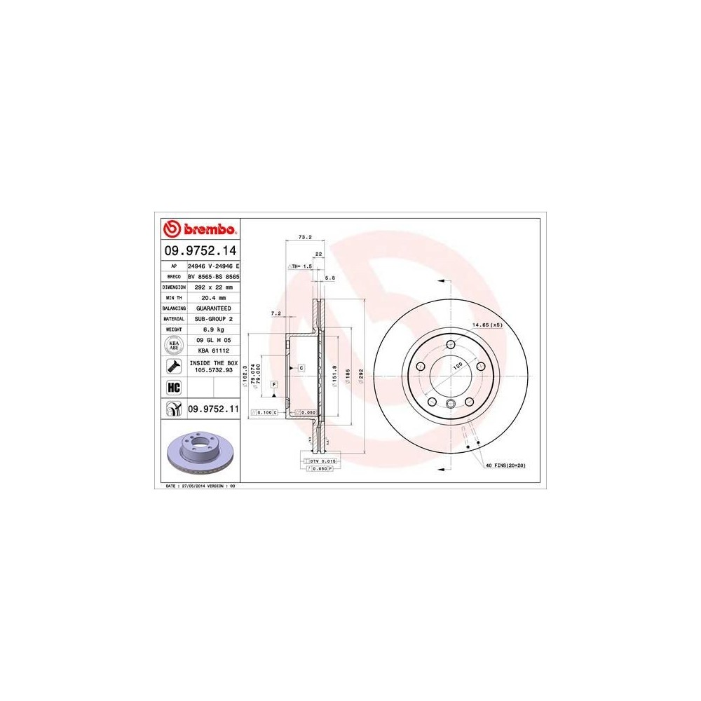 BREMBO 09.9752.11 Juego discos de freno