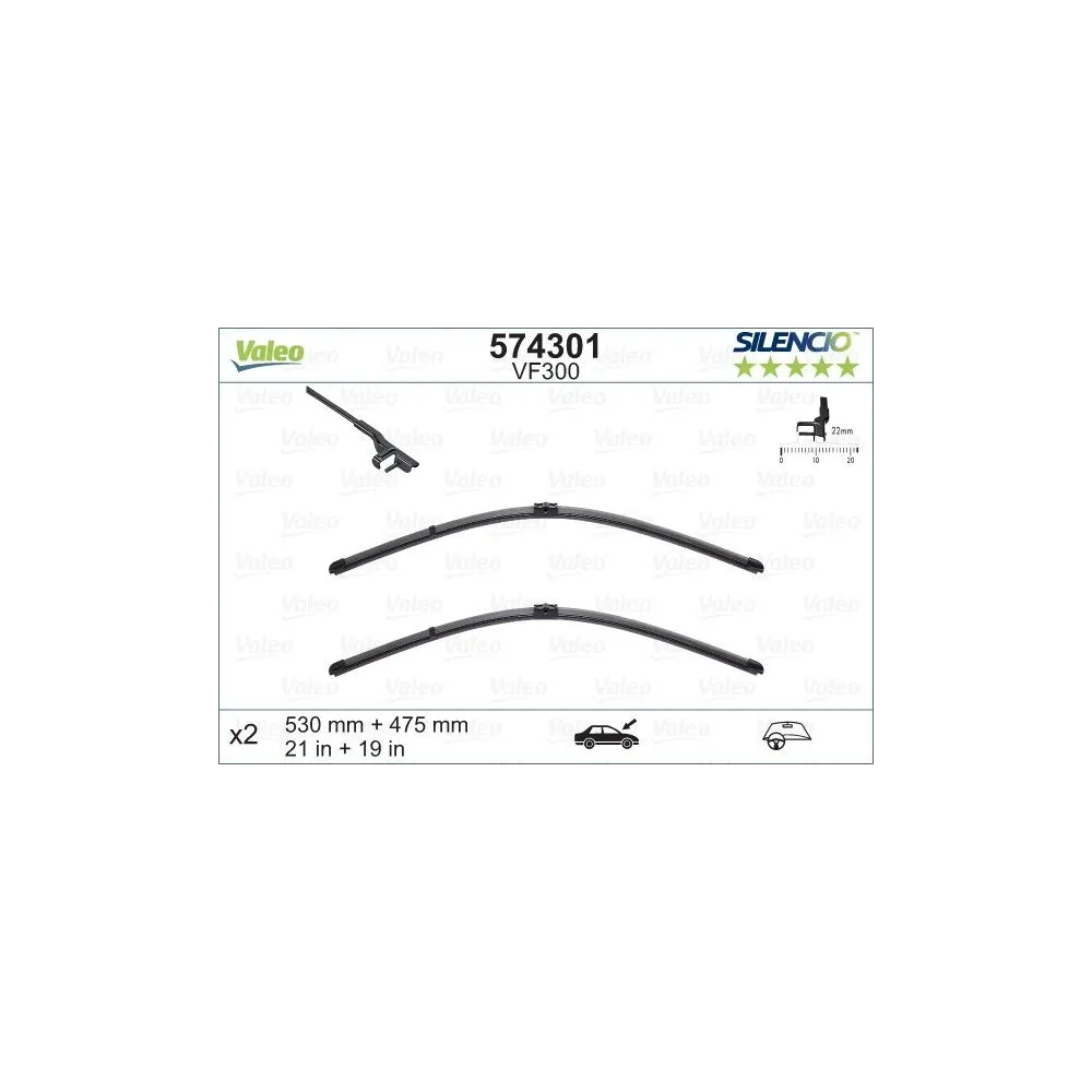 VALEO - 574301 - Limpiaparabrisas - SILENCIO FLAT BLADE SET