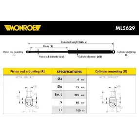 MONROE - ML5629 - Muelle neumático, mesa abatible - MONROE MaxLift - ML5629