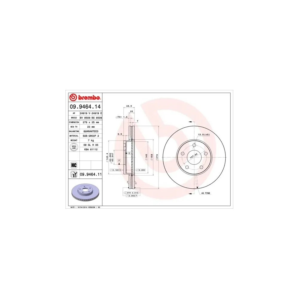 Discos de freno Brembo 09.9464.14