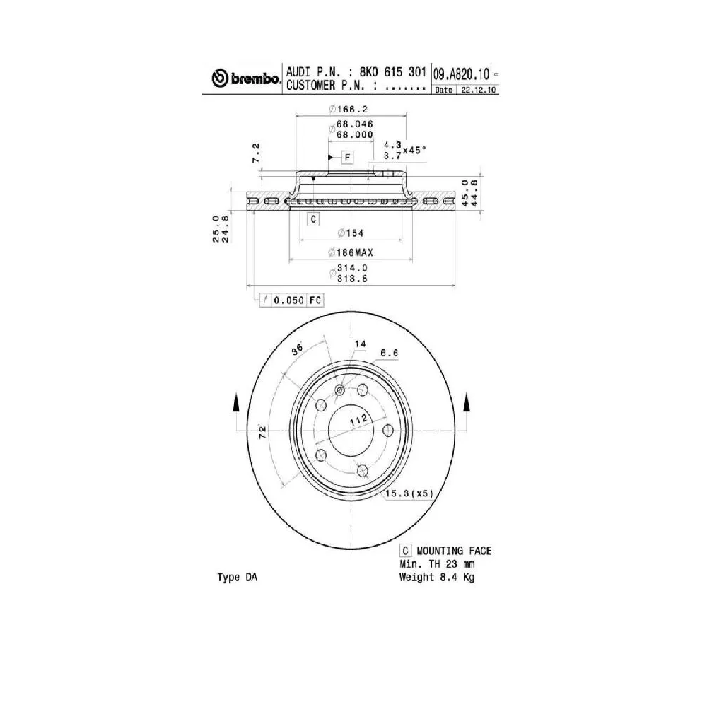 Discos Brembo 09A82010 - 09.A820.10