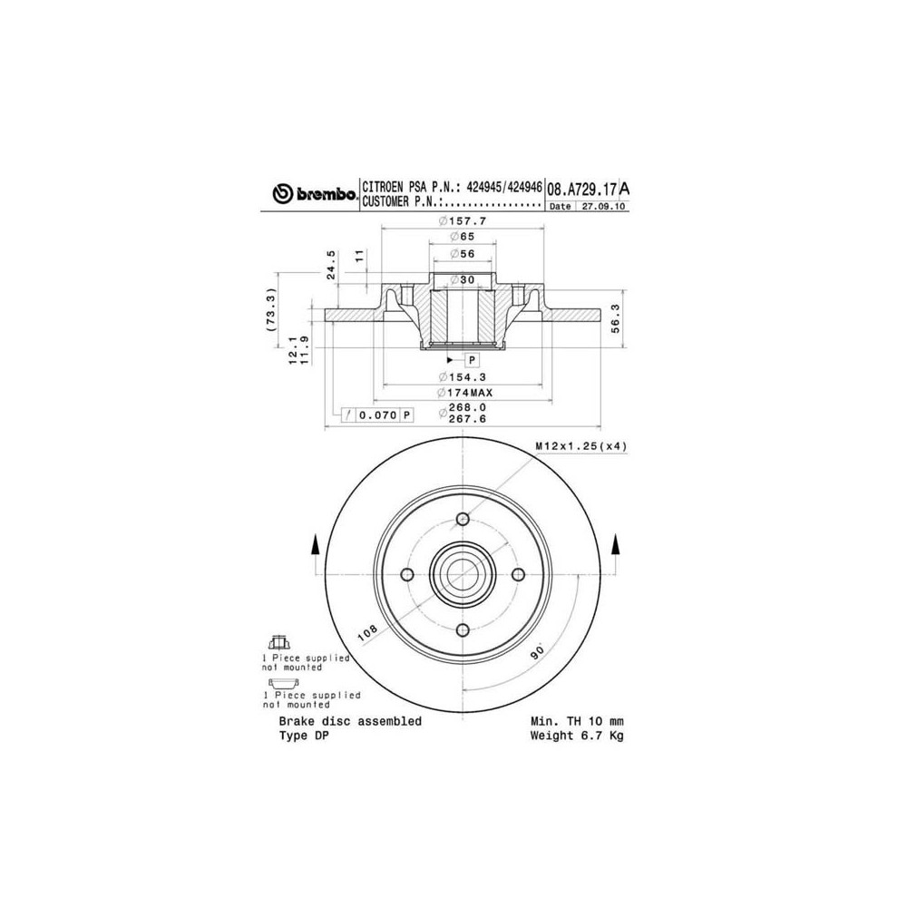 Discos de freno Bearing Disc Line Brembo 08A72917 - 08.A729.17