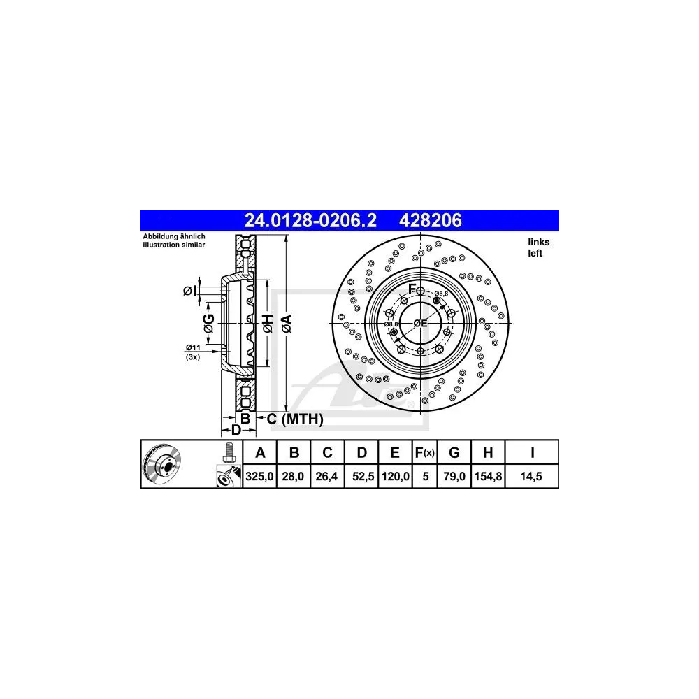 24.0128-0206.2 Disco de freno ATE - 34112282801
