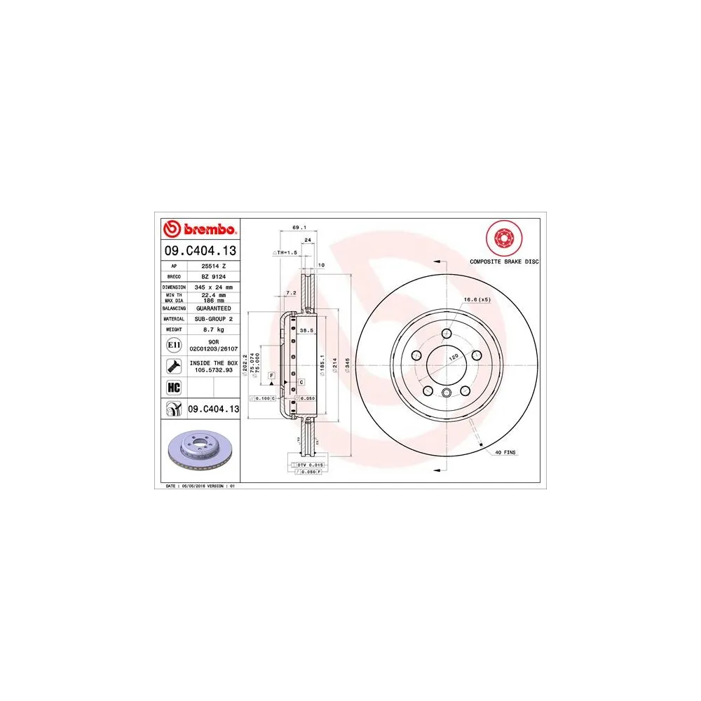 Disco de freno Brembo 09C40413