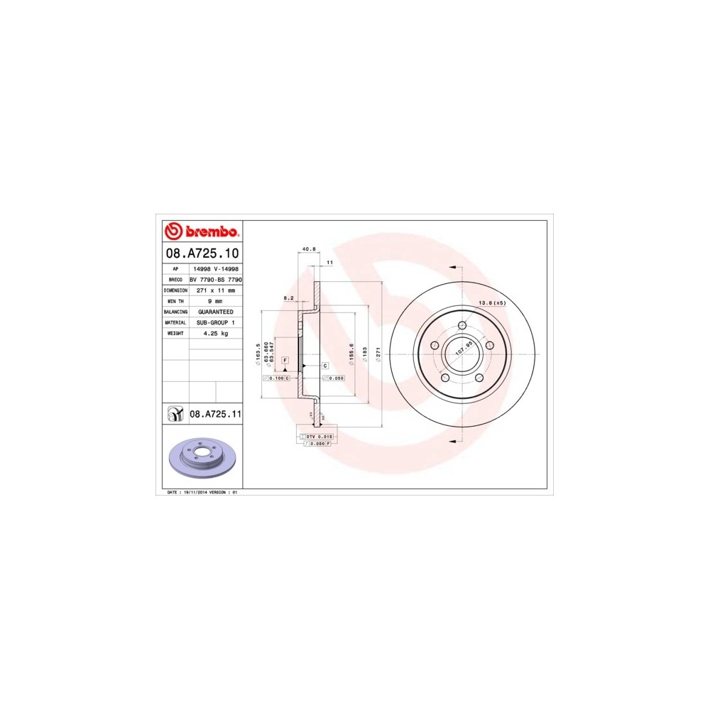 Disco de freno 08.A725.10 BREMBO