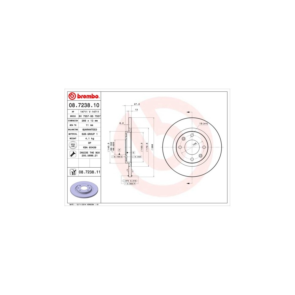 Disco de freno 08.7238.10 BREMBO