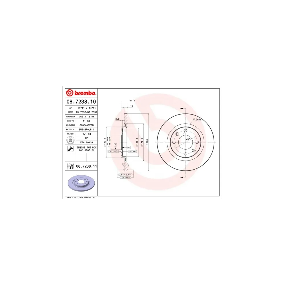 Disco de freno 08.7238.10 BREMBO