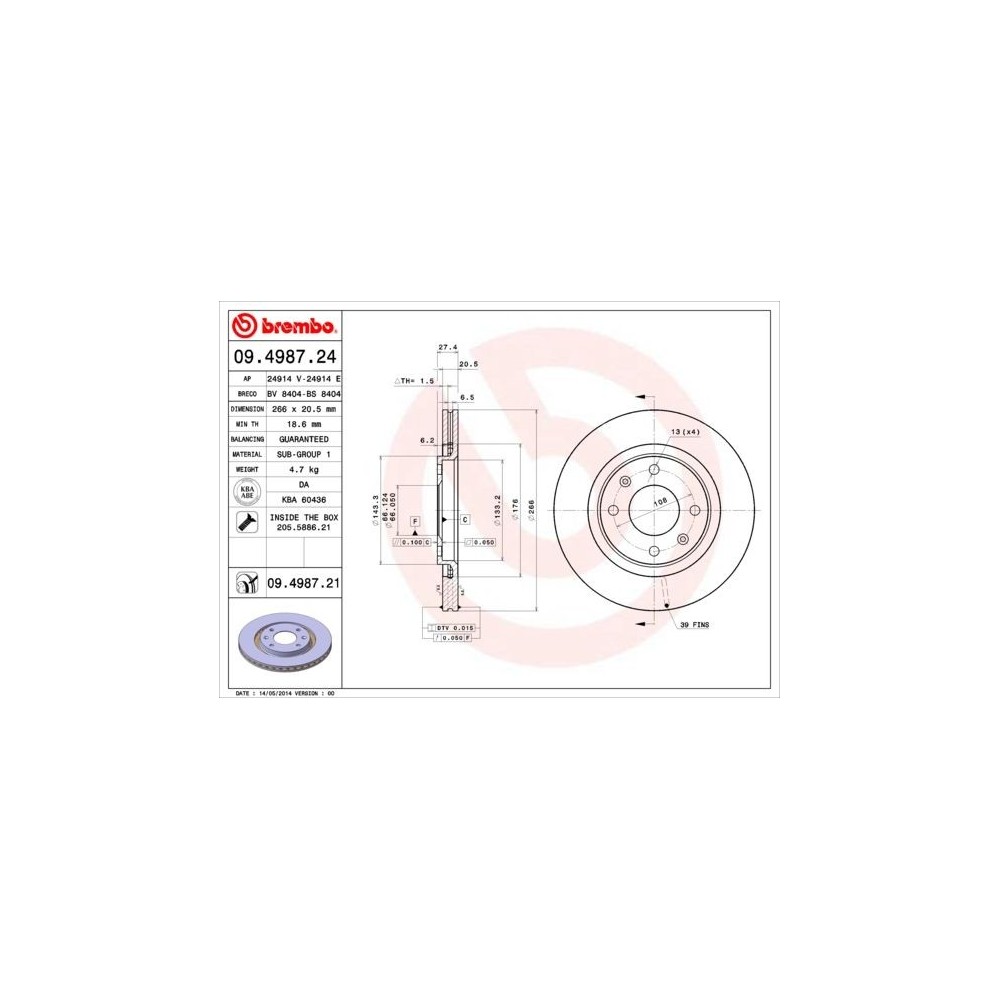 BREMBO - 09.4987.24 - Disco de freno