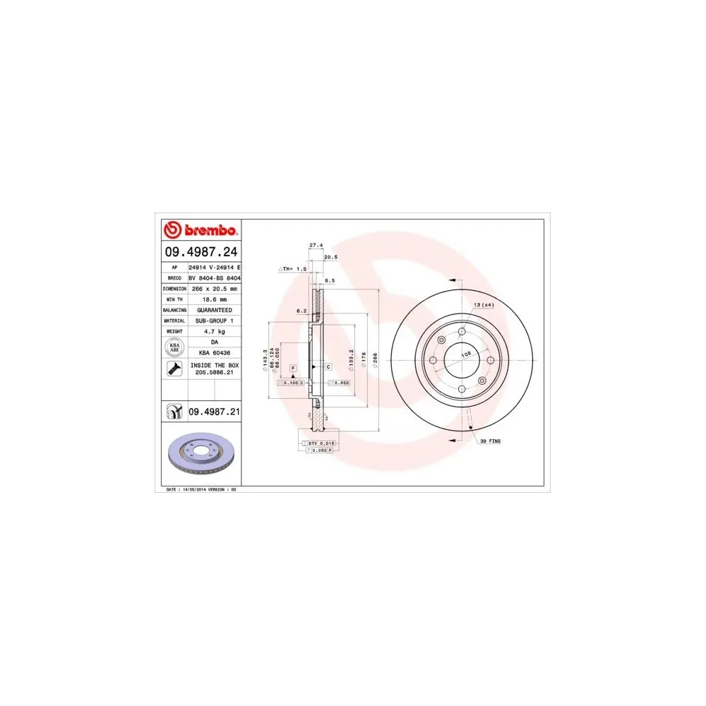 BREMBO - 09.4987.24 - Disco de freno