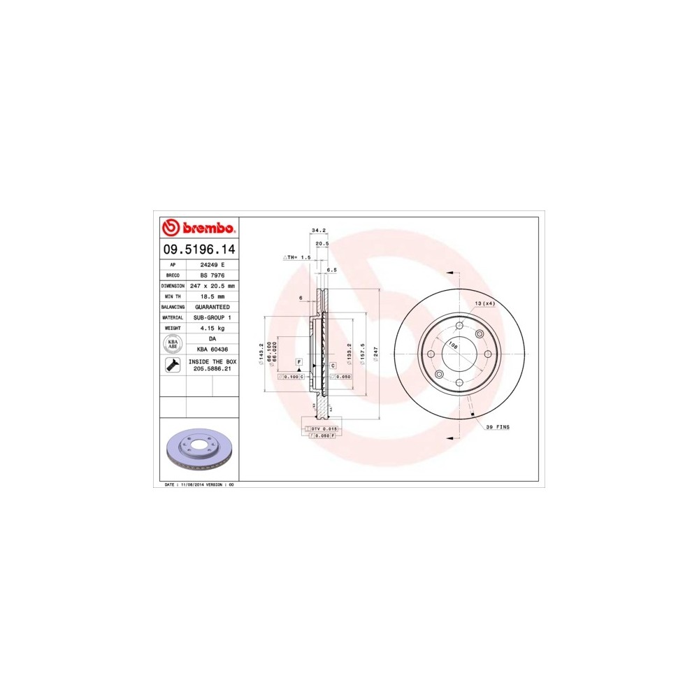 Disco de freno 09.5196.14 BREMBO