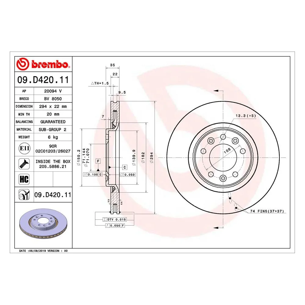Disco de freno Brembo 09D42011