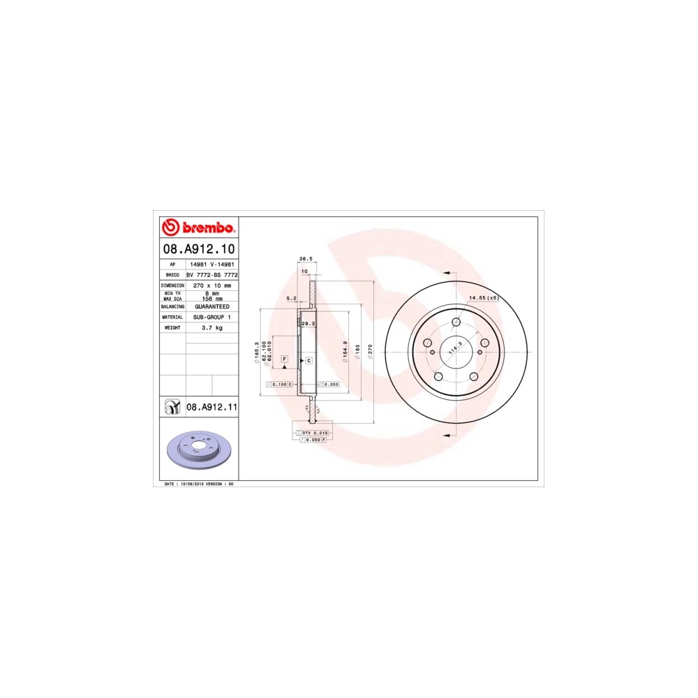 Disco de freno Brembo 08A91210