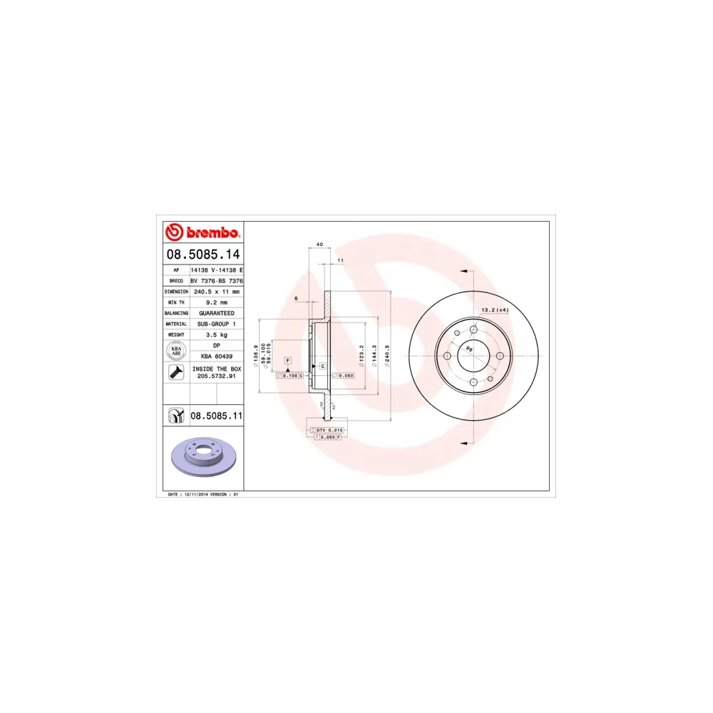 DISCO FRENO BREMBO 08.5085.14