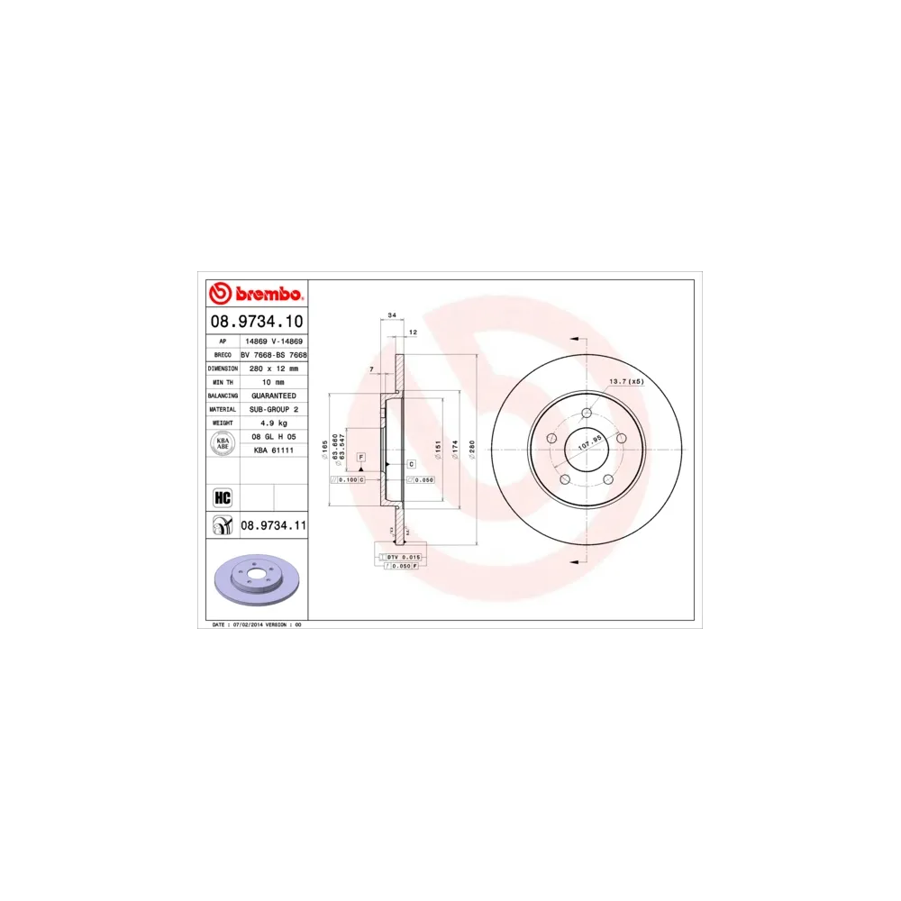 Disco de freno Brembo 08.9734.10