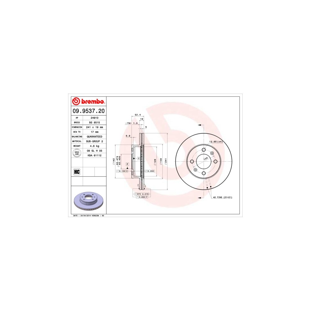 Disco de freno Brembo 09.9537.20