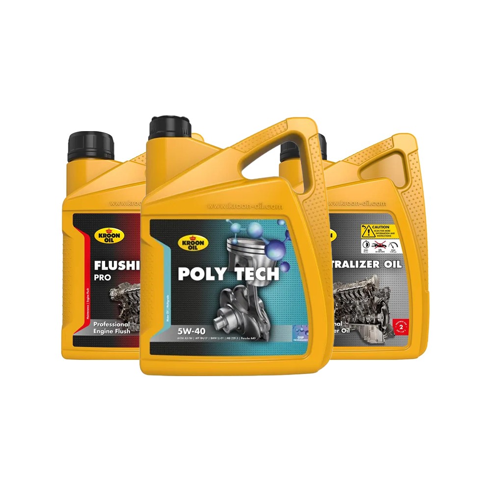Pack Kroon-Oil Poly Tech 5w40 A3/B4 + Tratamiento de limpieza de Aceite