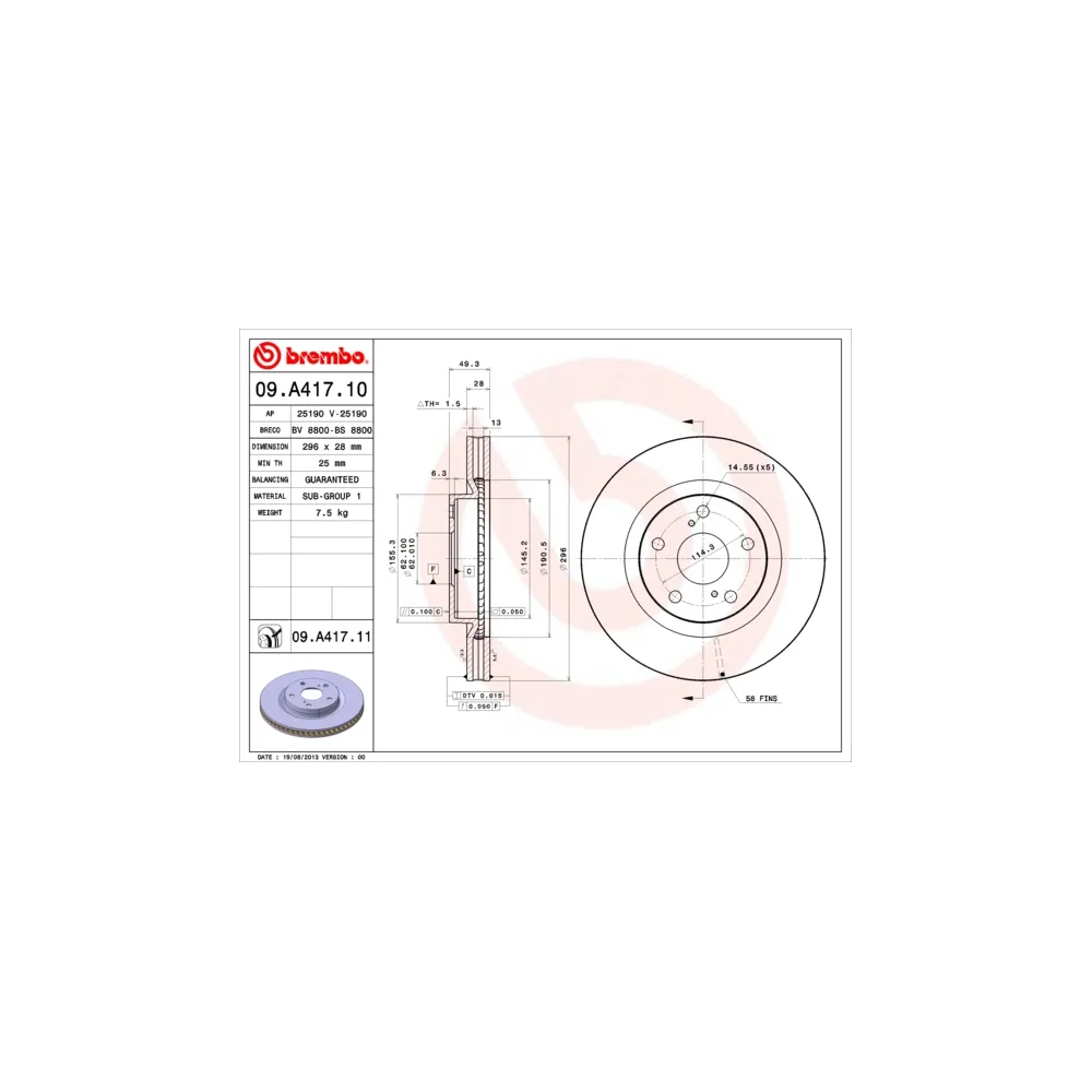 Disco de freno Brembo 09.A417.10