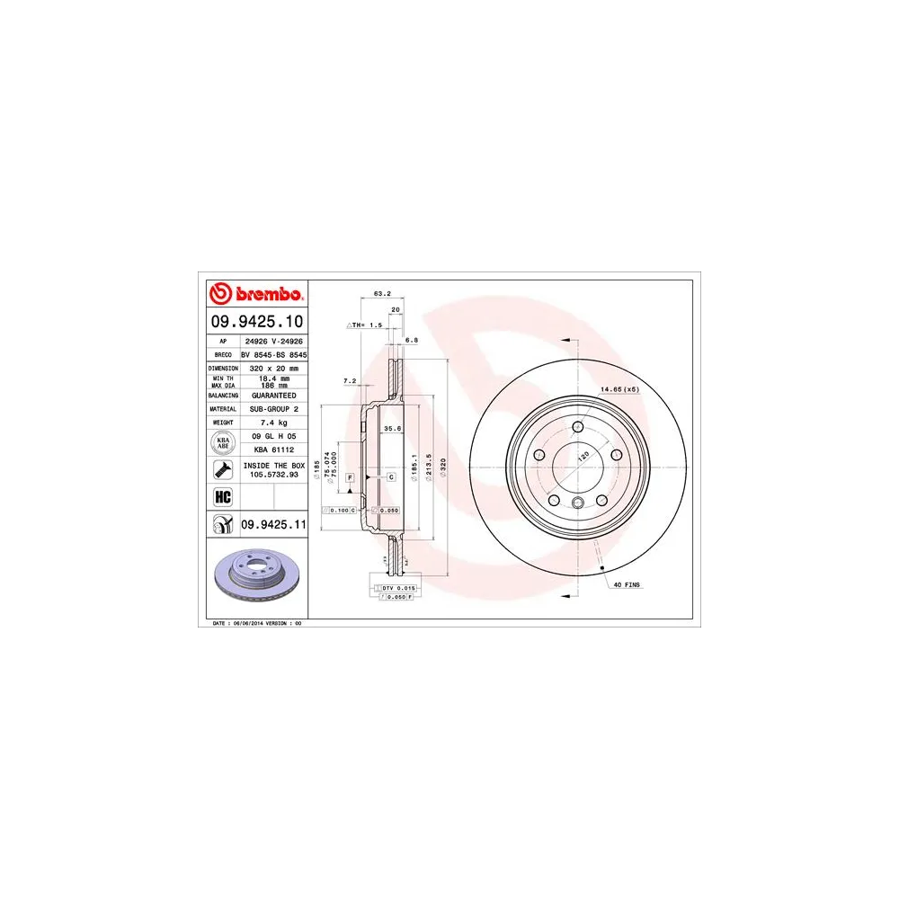 Disco freno Brembo 09.9425.10