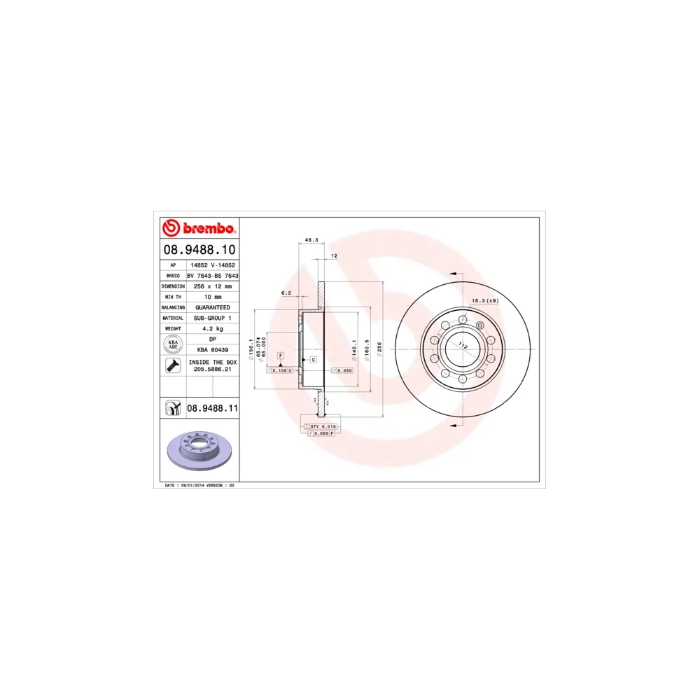 Disco de freno Brembo 08.9488.10