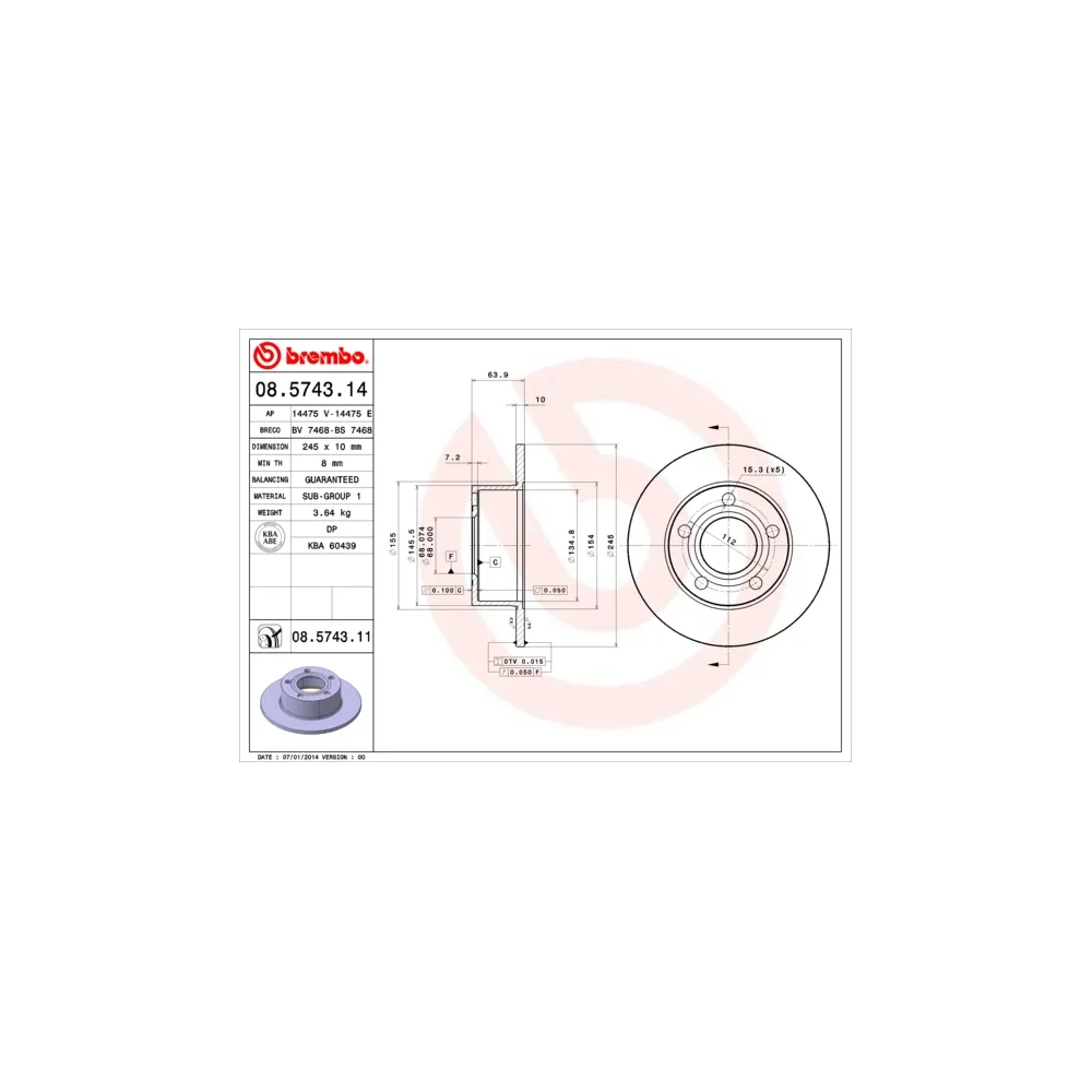 Disco de freno brembo 08.5743.14