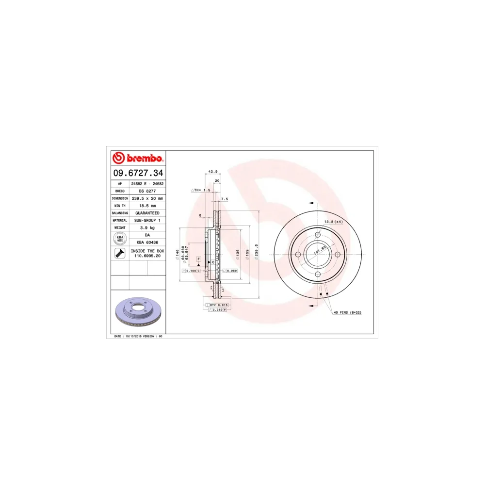 Disco de freno BREMBO - 09.6727.34