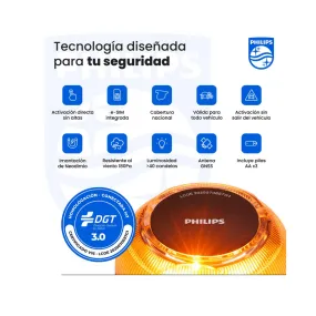 Baliza de emergencia Philips V16 conectada con DGT 3.0