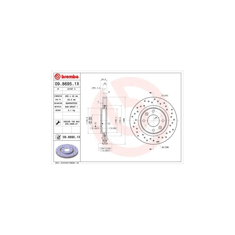 Discos de freno Brembo XTRA Line 09.8695.1X  - 09869514